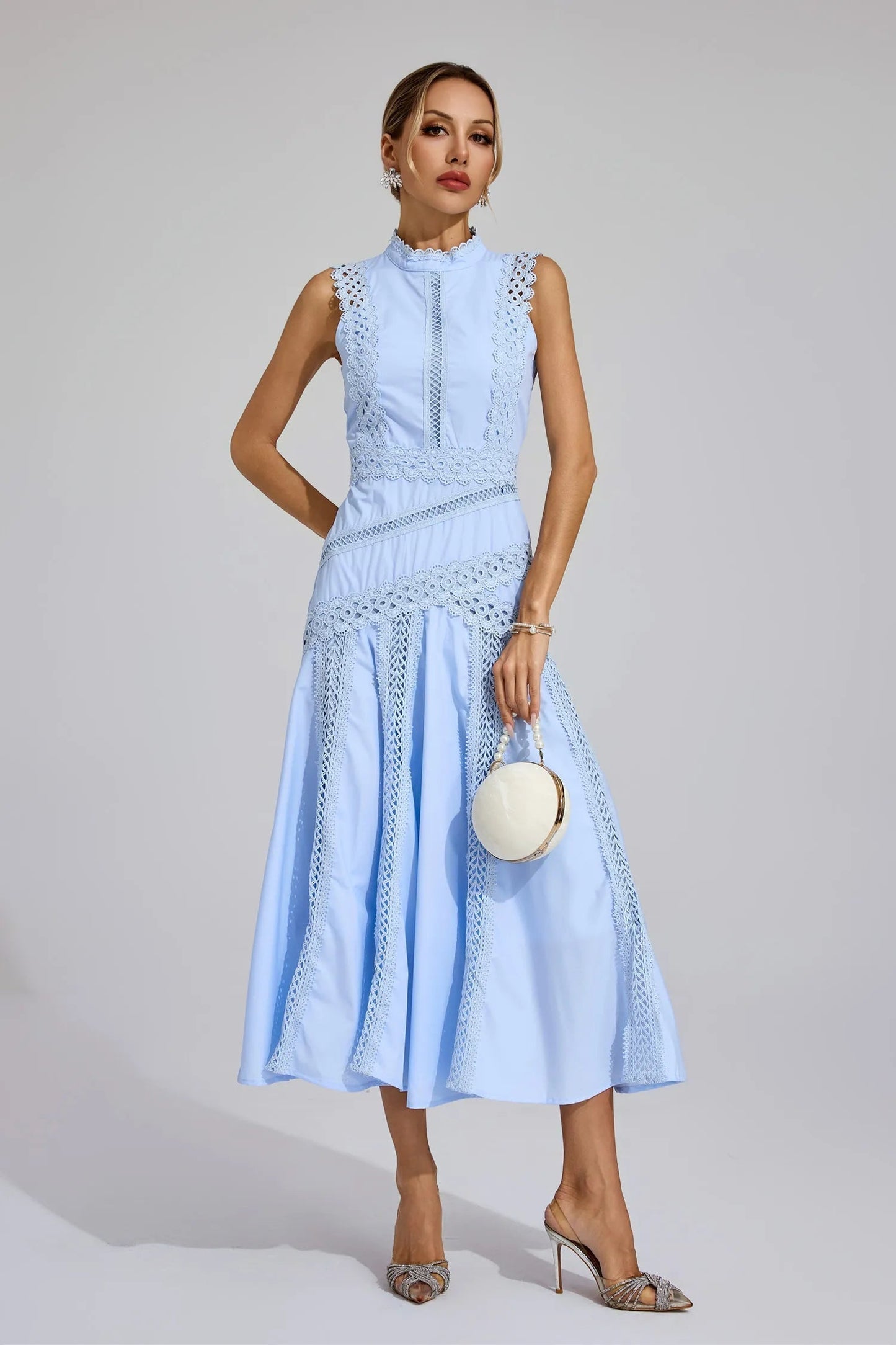 Hailey Collection | Women's Lace Midi Dress with Sleeveless Design | Elegant Wedding Guest Dress for Summer Occasions