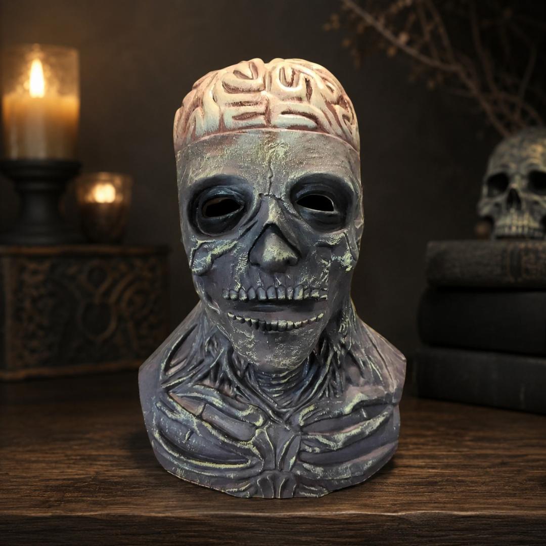Skull Halloween Mask — Exposed Brain Detail Costume Face Cover 2