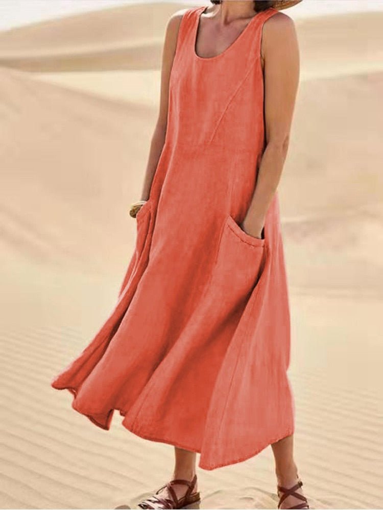 Hannah Collection | Women's Sleeveless Maxi Dress with Pockets | Effortless Summer Style