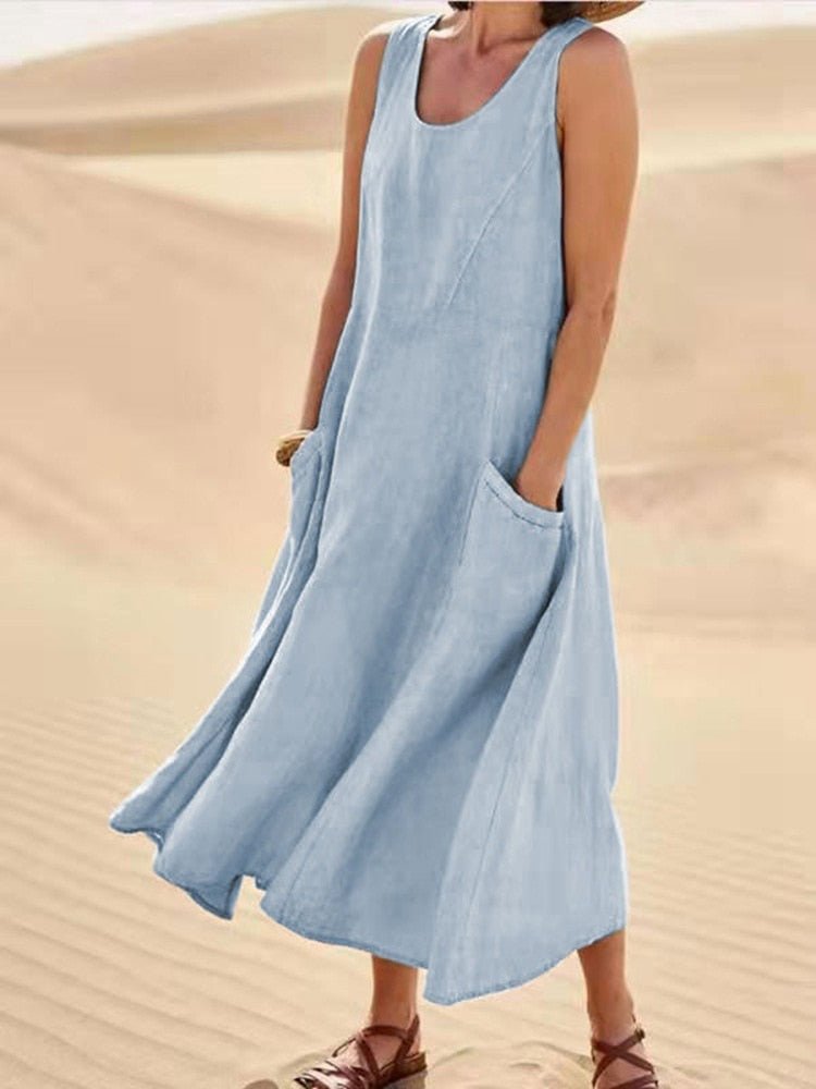 Hannah Collection | Women's Sleeveless Maxi Dress with Pockets | Effortless Summer Style