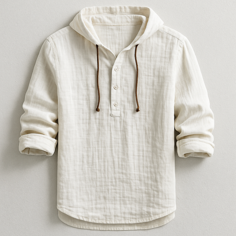 Hudson Collection | Lightweight Cotton-Linen Hoodie Shirt with Adjustable Drawstring | Relaxed Fit for All-Day Comfort