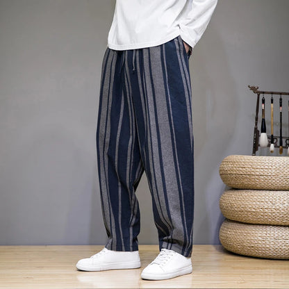 Ikigai | Women's Capri Pants with Bold Stripe Pattern | Lightweight Cotton-Linen for Everyday Comfort