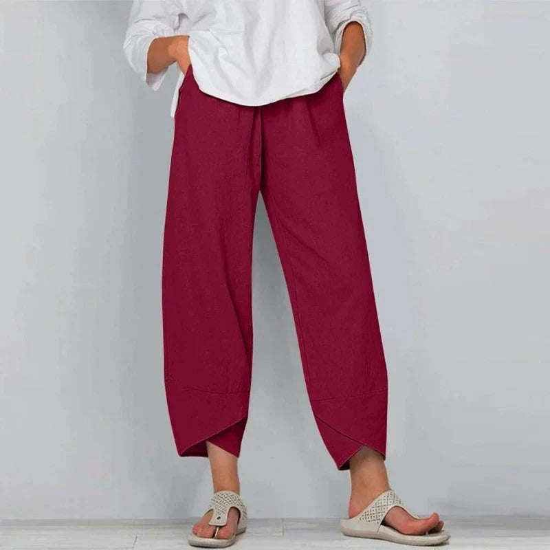 Women's Wide Leg Cropped Pants with Angled Hem 4