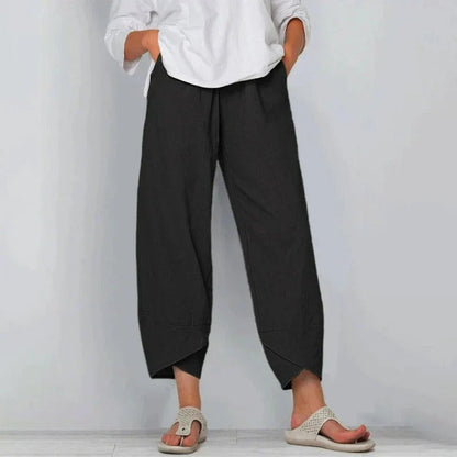 Women's Wide Leg Cropped Pants with Angled Hem 6