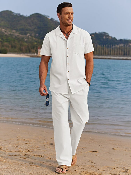Kai Collection | Men's Outfit with Relaxed Fit Two-Piece Linen Set | Effortless Summer Style for Comfort