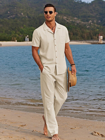 Kai Collection | Men's Outfit with Relaxed Fit Two-Piece Linen Set | Effortless Summer Style for Comfort