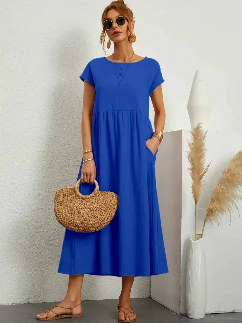 Kaitlyn | Women's Midi Dress with Pockets & Short Sleeves | Effortless Summer Style