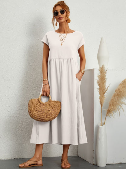 Kaitlyn | Women's Midi Dress with Pockets & Short Sleeves | Effortless Summer Style
