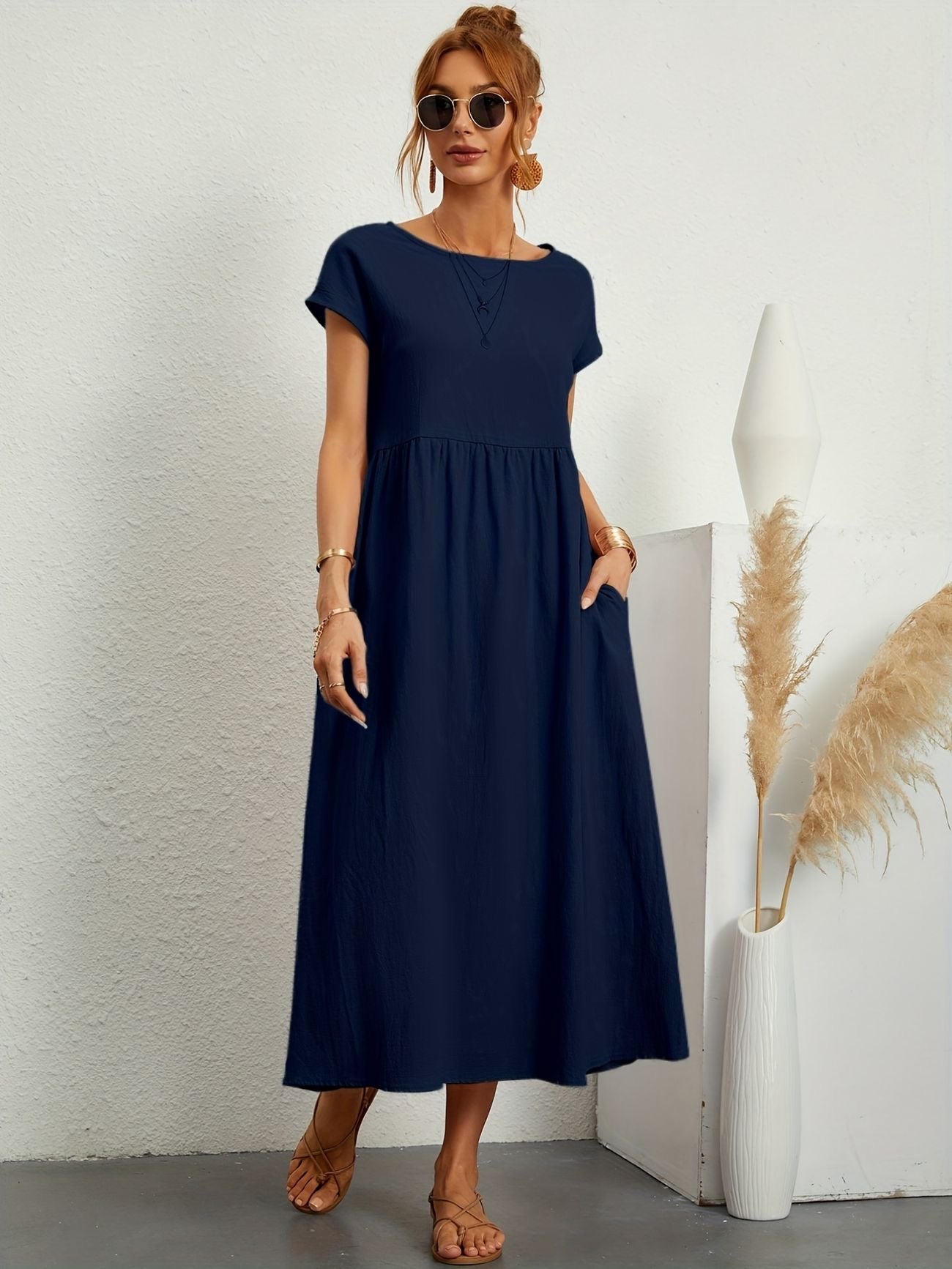 Kaitlyn | Women's Midi Dress with Pockets & Short Sleeves | Effortless Summer Style