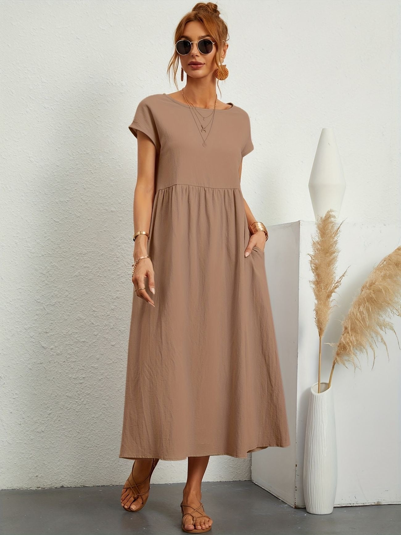 Kaitlyn | Women's Midi Dress with Pockets & Short Sleeves | Effortless Summer Style