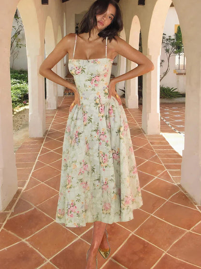 Katherine | Women's Floral Midi Dress with Slim Straps | Elegant Summer Look for Special Events