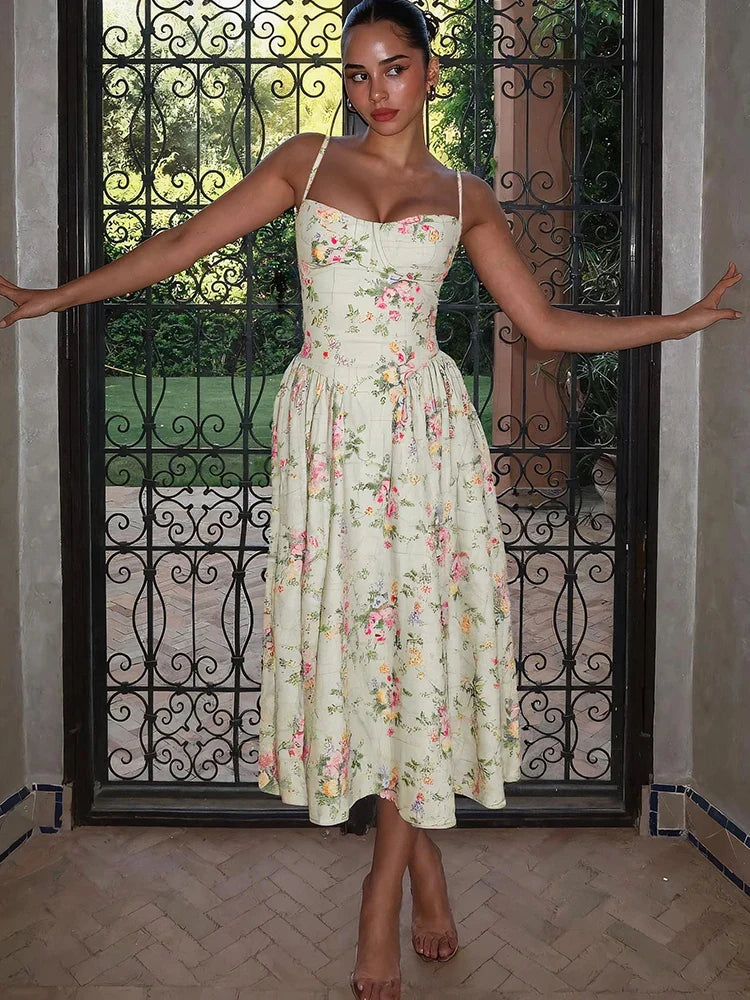 Katherine | Women's Floral Midi Dress with Slim Straps | Elegant Summer Look for Special Events