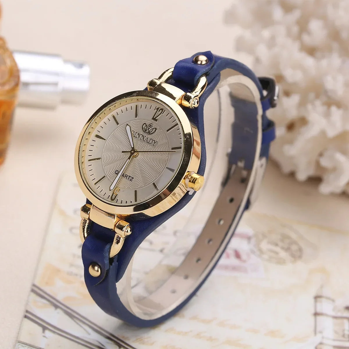 L’Or Blanc | Women's Watch with Gold-Tone Bezel & Vegan Leather Strap | Elegant Quartz Timepiece for Minimalist Style