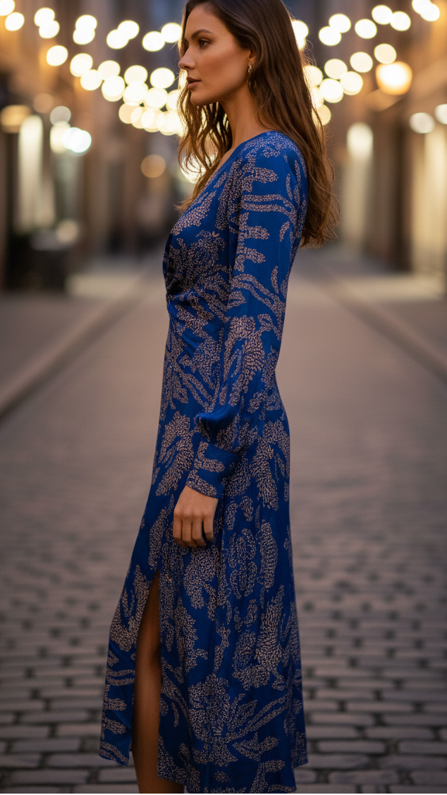 Lara Collection | Elegant Midi Dress with V-Neck Design | Luxurious Style for Any Occasion