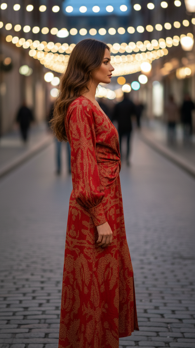Lara Collection | Elegant Midi Dress with V-Neck Design | Luxurious Style for Any Occasion