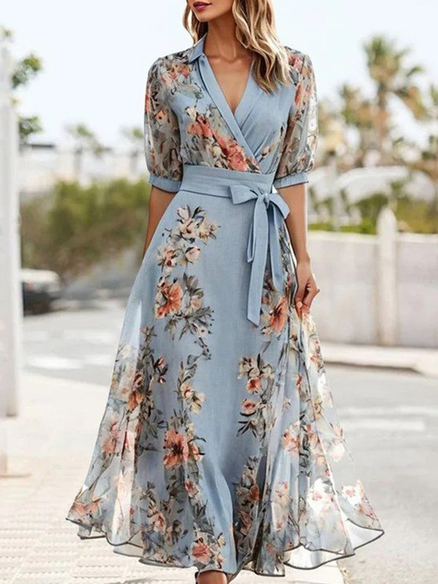 Lily Collection | Women's Dress with Floral Print & Sheer Sleeves | Elegant Summer Style for Effortless Grace