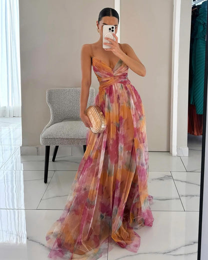 Lily Collection | Women's Floral Maxi Dress with Adjustable Fit | Elegant Chiffon for Wedding Guest or Summer Events