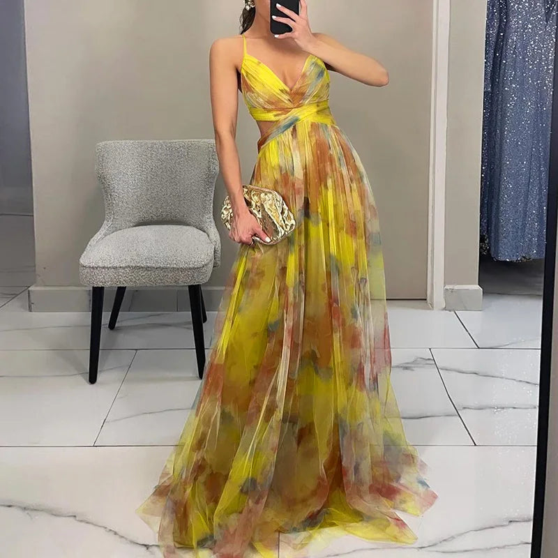 Lily Collection | Women's Floral Maxi Dress with Adjustable Fit | Elegant Chiffon for Wedding Guest or Summer Events