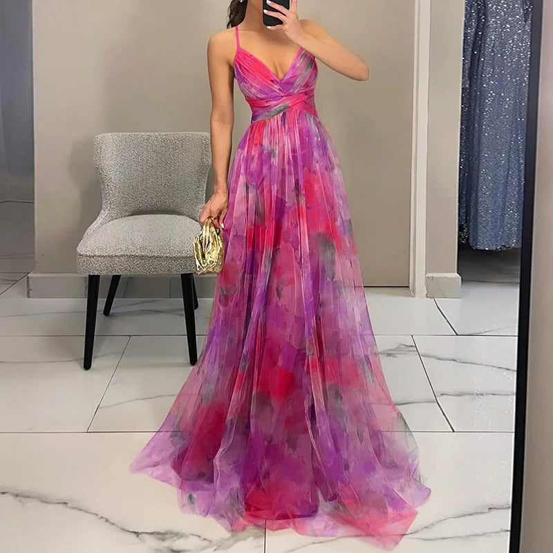 Lily Collection | Women's Floral Maxi Dress with Adjustable Fit | Elegant Chiffon for Wedding Guest or Summer Events