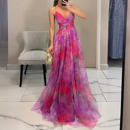 Lily Collection | Women's Floral Maxi Dress with Adjustable Fit | Elegant Chiffon for Wedding Guest or Summer Events