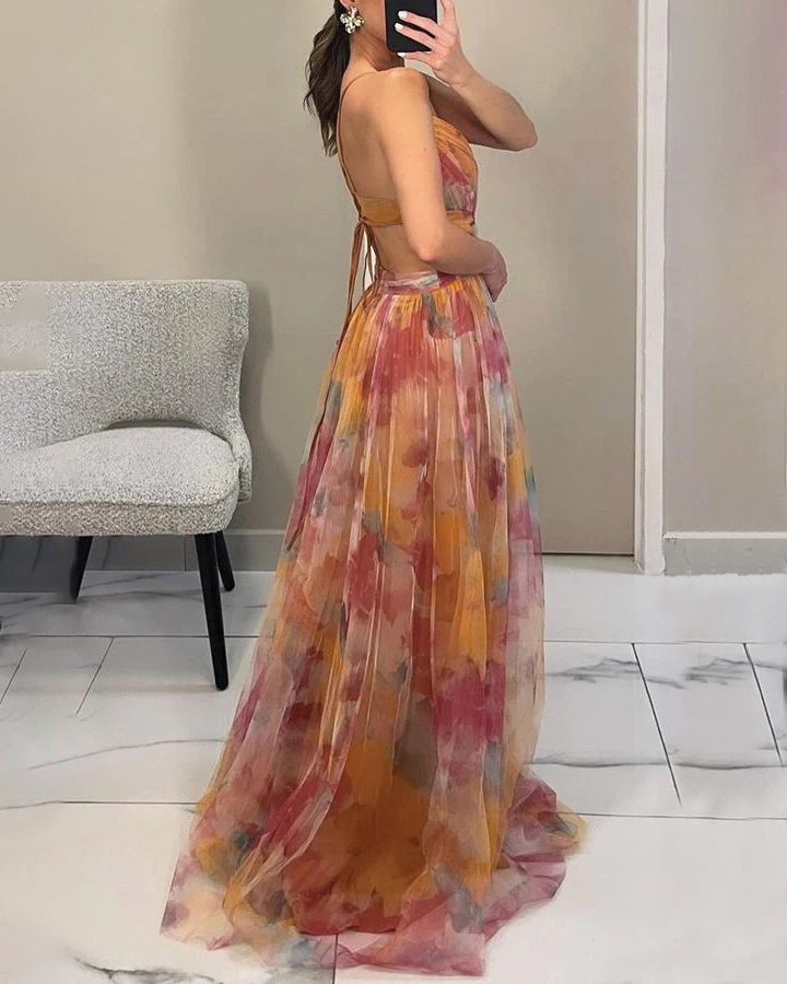 Lily Collection | Women's Floral Maxi Dress with Adjustable Fit | Elegant Chiffon for Wedding Guest or Summer Events