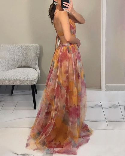 Lily Collection | Women's Floral Maxi Dress with Adjustable Fit | Elegant Chiffon for Wedding Guest or Summer Events