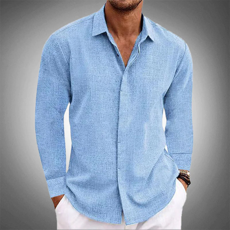 Linen Blend Men's Dress Shirt with Lightweight Breathable Fabric for All-Day Comfort