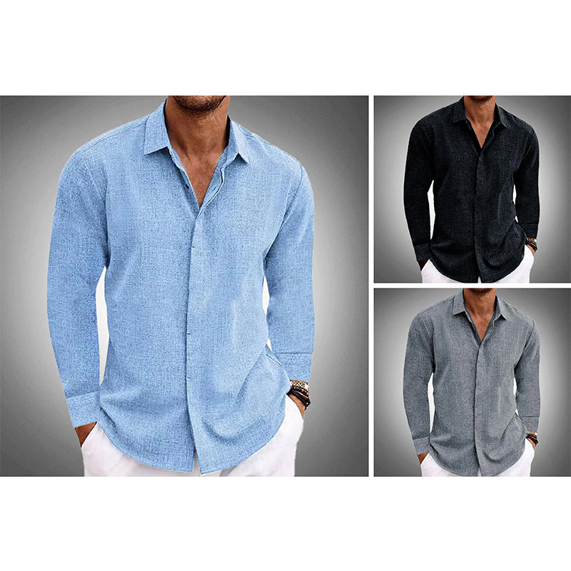 Linen Blend Men's Dress Shirt with Lightweight Breathable Fabric for All-Day Comfort