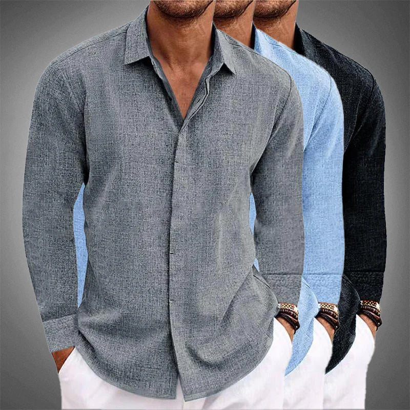 Linen Blend Men's Dress Shirt with Lightweight Breathable Fabric for All-Day Comfort