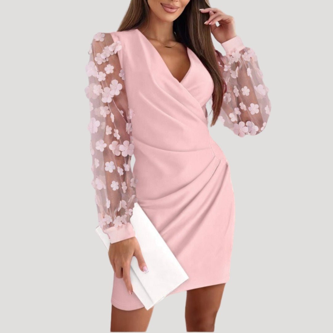 Lucy Collection | Women's Mini Wrap Dress with Sheer Sleeves | Elegant Summer Style for Effortless Outfits