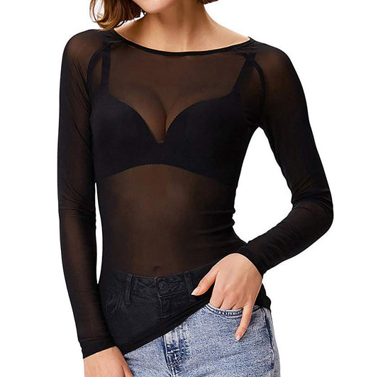 Luna Collection | Women's Blouse with Flattering Mesh Design | Versatile Long Sleeve Top for Everyday Elegance