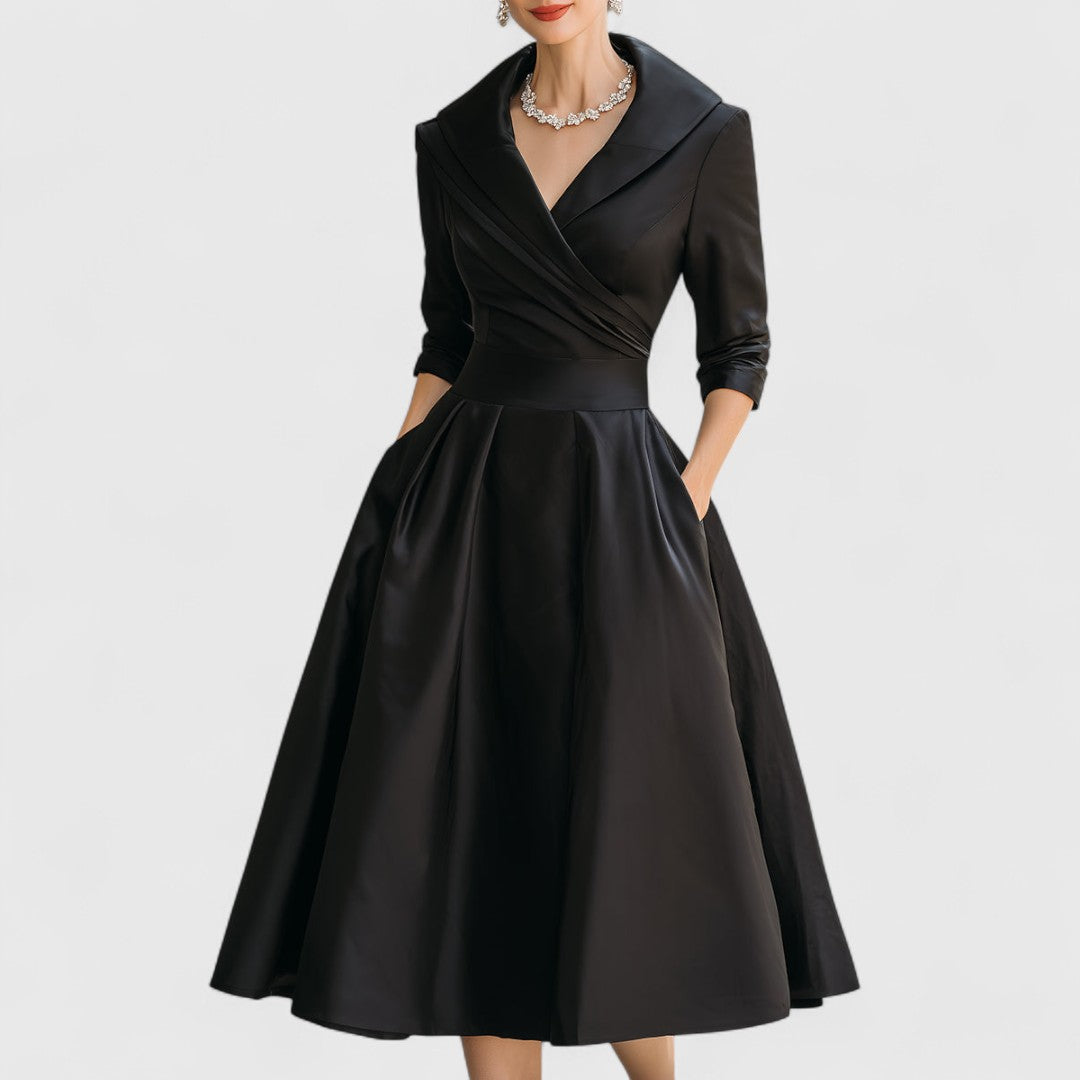 Marley Quinn | Women's Dress with V-Neckline & Flared Skirt | Elegant Midi Dress for Wedding Guests