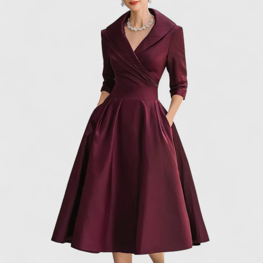 Marley Quinn | Women's Dress with V-Neckline & Flared Skirt | Elegant Midi Dress for Wedding Guests