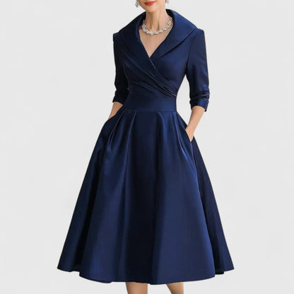 Marley Quinn | Women's Dress with V-Neckline & Flared Skirt | Elegant Midi Dress for Wedding Guests