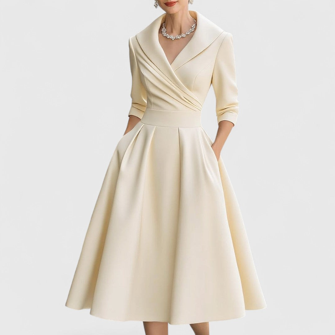 Marley Quinn | Women's Dress with V-Neckline & Flared Skirt | Elegant Midi Dress for Wedding Guests