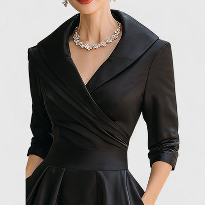 Marley Quinn | Women's Dress with V-Neckline & Flared Skirt | Elegant Midi Dress for Wedding Guests