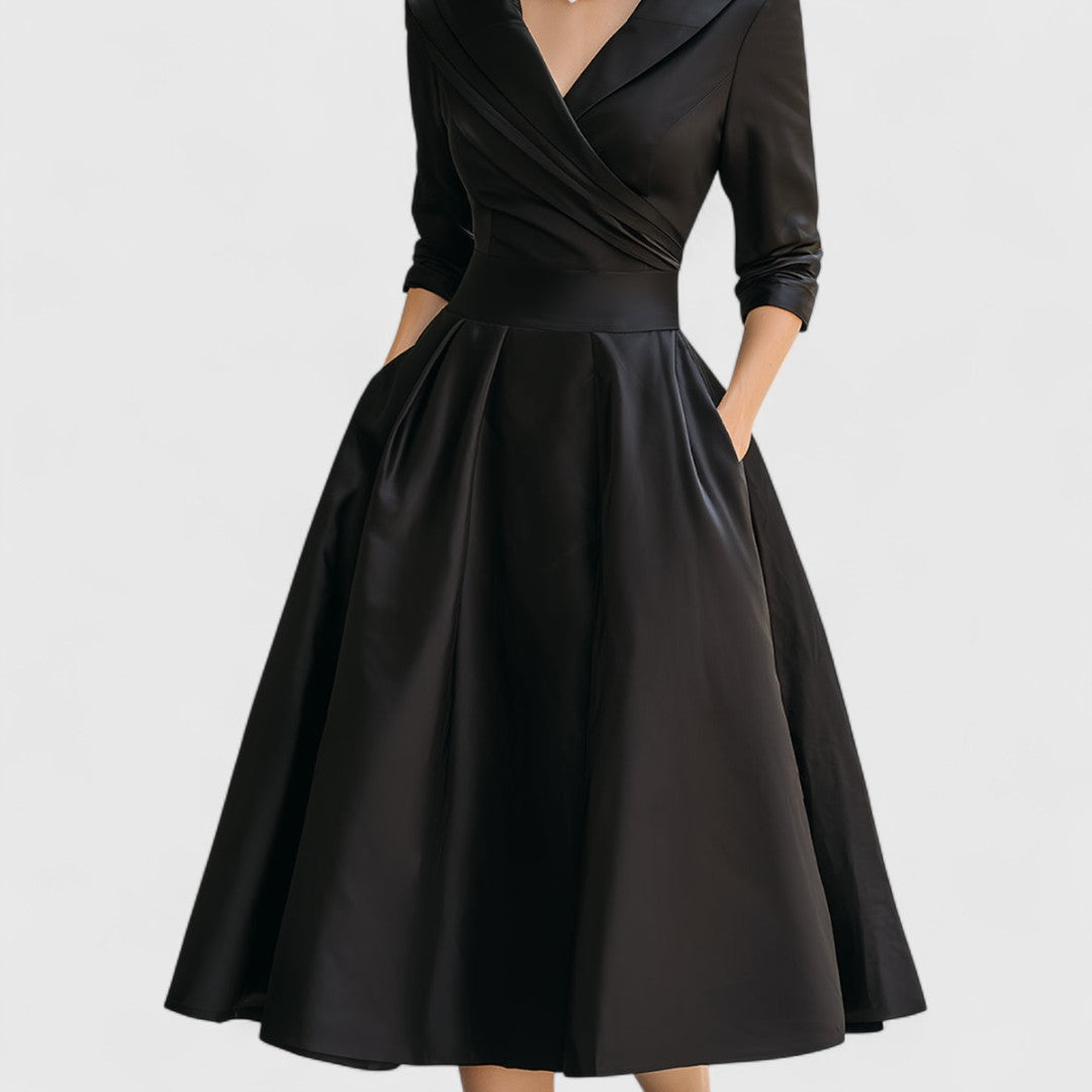 Marley Quinn | Women's Dress with V-Neckline & Flared Skirt | Elegant Midi Dress for Wedding Guests