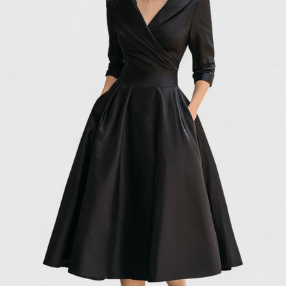 Marley Quinn | Women's Dress with V-Neckline & Flared Skirt | Elegant Midi Dress for Wedding Guests