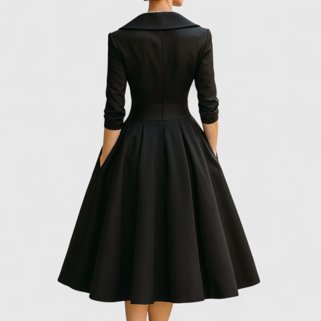 Marley Quinn | Women's Dress with V-Neckline & Flared Skirt | Elegant Midi Dress for Wedding Guests