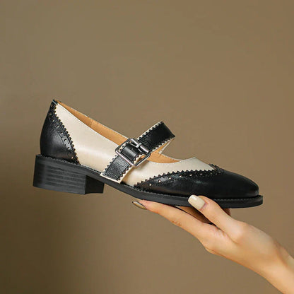 Miana Leather Mary Janes | Women's Shoes with Handcrafted Brogue Design | Timeless Comfort for Everyday Elegance