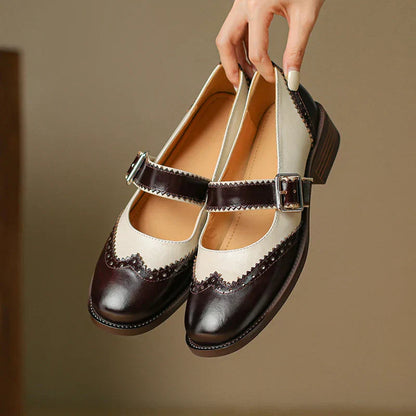 Miana Leather Mary Janes | Women's Shoes with Handcrafted Brogue Design | Timeless Comfort for Everyday Elegance