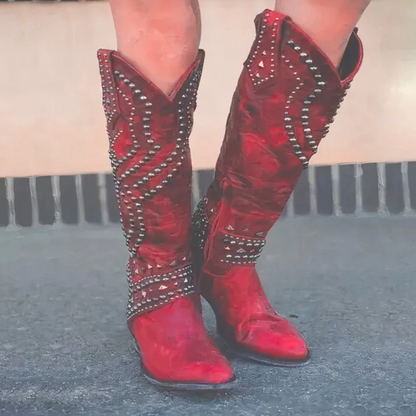Modern Cowgirl | Brown Knee High Boots for Women with Studded Accents | Effortless Style for All Seasons