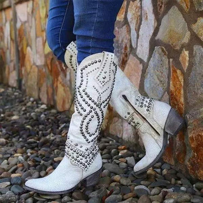 Modern Cowgirl | Brown Knee High Boots for Women with Studded Accents | Effortless Style for All Seasons