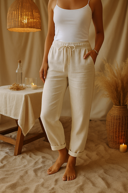 Monica | Women's Linen Pants with Elastic Waistband | Comfortable Fit for All-Day Style