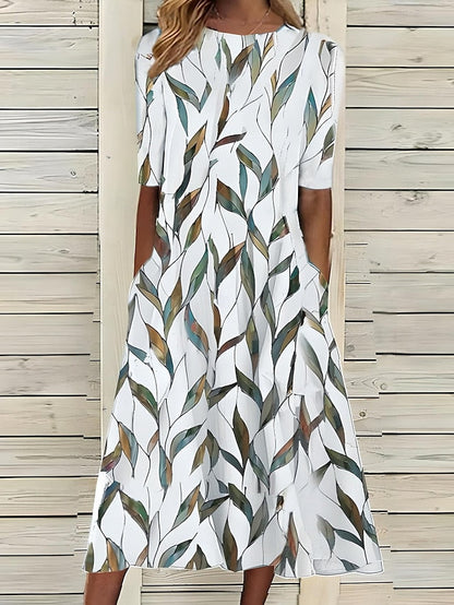 Nature's Touch | Women's Flowy A-Line Midi Dress with Pockets | Lightweight Cotton-Linen Blend for Effortless Summer Style