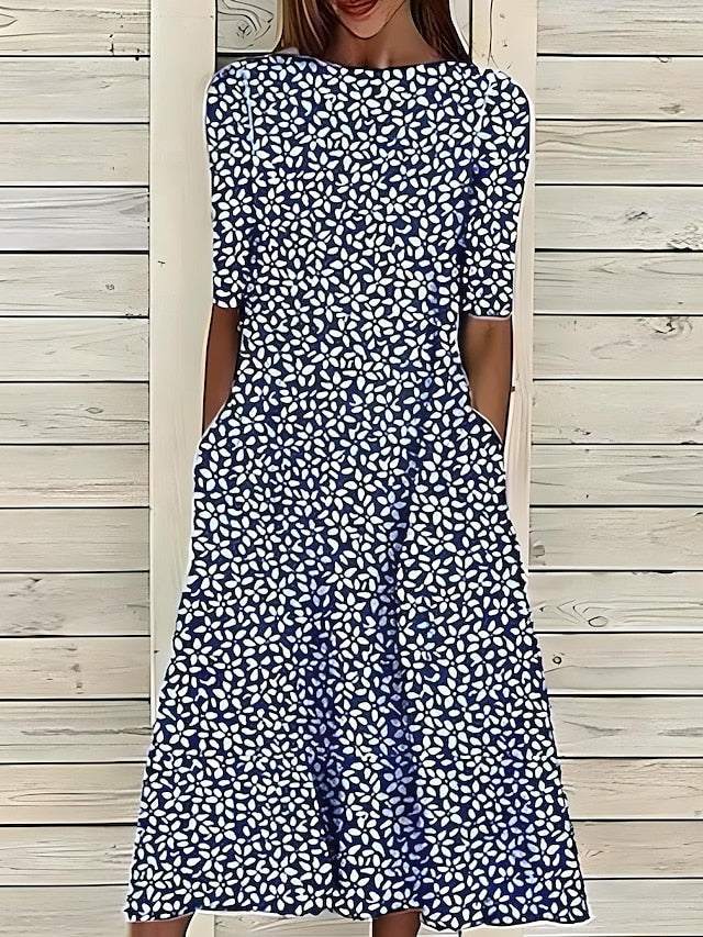 Nature's Touch | Women's Flowy A-Line Midi Dress with Pockets | Lightweight Cotton-Linen Blend for Effortless Summer Style