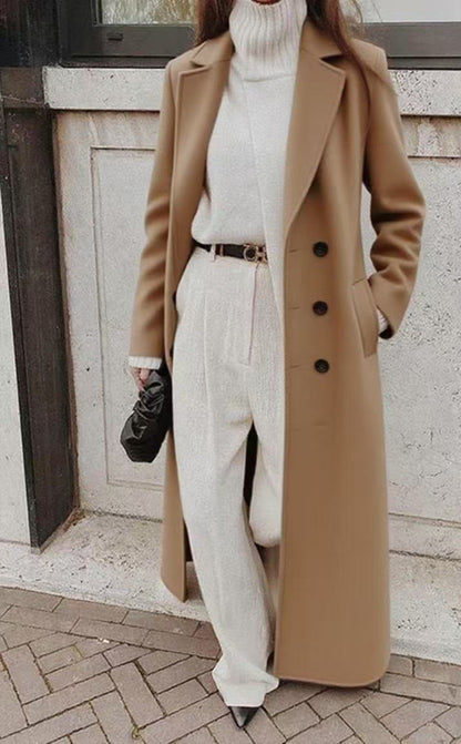 Women's Double-Breasted Longline Coat with Pockets 9