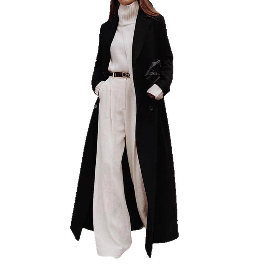 Women's Double-Breasted Longline Coat with Pockets 5