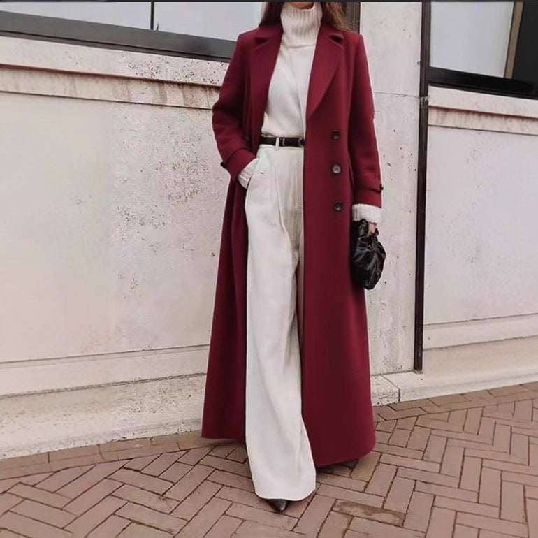 Women's Double-Breasted Longline Coat with Pockets 4