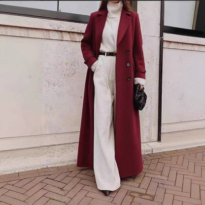 Women's Double-Breasted Longline Coat with Pockets 4